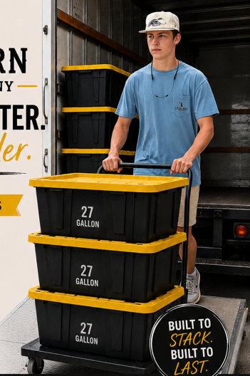 Stacked moving totes on a dolly